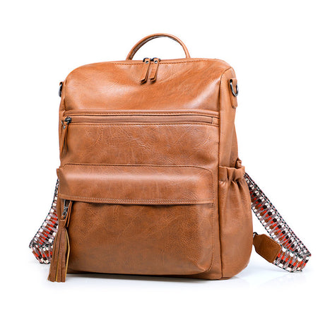 Coffee Fashionable Large-Capacity Women's Backpack - Waterproof, Durable, High-Quality PU Leather - Travel Backpack - Vintage-Style PU Leather Backpack
