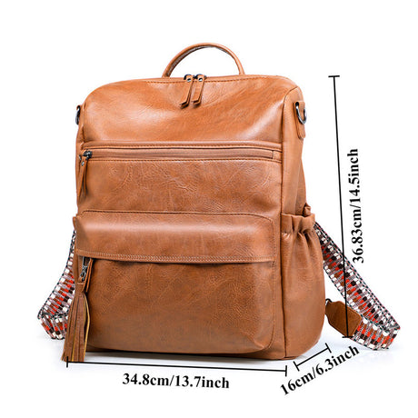 Coffee Fashionable Large-Capacity Women's Backpack - Waterproof, Durable, High-Quality PU Leather - Travel Backpack - Vintage-Style PU Leather Backpack