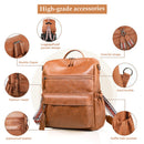 Coffee Fashionable Large-Capacity Women's Backpack - Waterproof, Durable, High-Quality PU Leather - Travel Backpack - Vintage-Style PU Leather Backpack