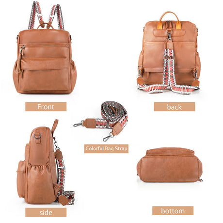 Coffee Fashionable Large-Capacity Women's Backpack - Waterproof, Durable, High-Quality PU Leather - Travel Backpack - Vintage-Style PU Leather Backpack