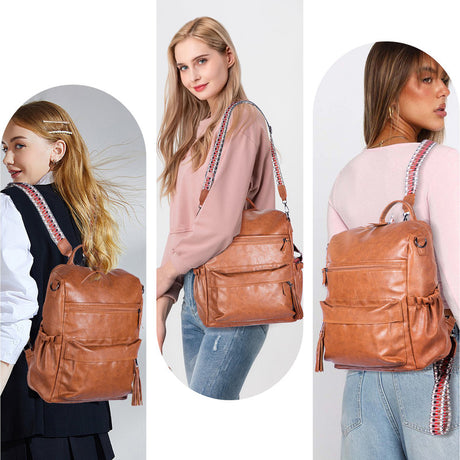 Coffee Fashionable Large-Capacity Women's Backpack - Waterproof, Durable, High-Quality PU Leather - Travel Backpack - Vintage-Style PU Leather Backpack