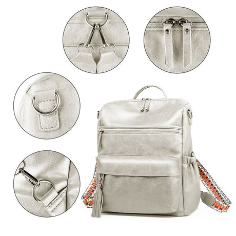 Grey Fashionable Large-Capacity Women's Backpack - Waterproof, Durable, High-Quality PU Leather - Travel Backpack - Vintage-Style PU Leather Backpack