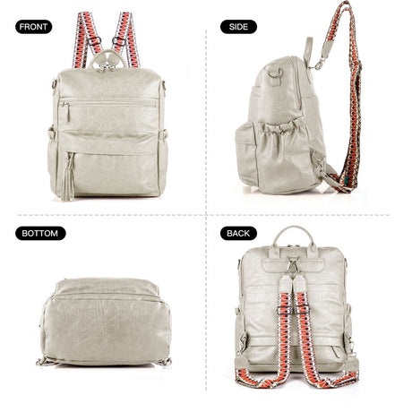 Grey Fashionable Large-Capacity Women's Backpack - Waterproof, Durable, High-Quality PU Leather - Travel Backpack - Vintage-Style PU Leather Backpack