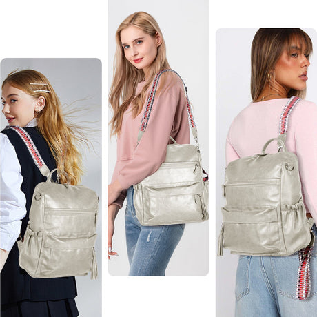 Grey Fashionable Large-Capacity Women's Backpack - Waterproof, Durable, High-Quality PU Leather - Travel Backpack - Vintage-Style PU Leather Backpack