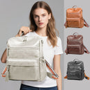 Grey Fashionable Large-Capacity Women's Backpack - Waterproof, Durable, High-Quality PU Leather - Travel Backpack - Vintage-Style PU Leather Backpack