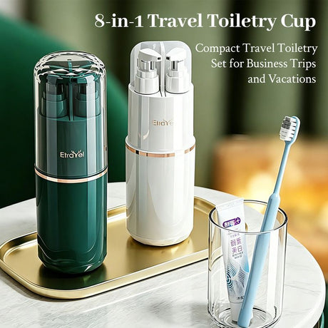 8-in-1 Portable Travel Toiletry Organizer Cup, Travel-Sized Toiletry Set for Business Trips and Vacations, Multifunctional All-in-One Travel Essential - Black
