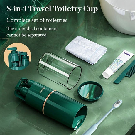 8-in-1 Portable Travel Toiletry Organizer Cup, Travel-Sized Toiletry Set for Business Trips and Vacations, Multifunctional All-in-One Travel Essentials - Green