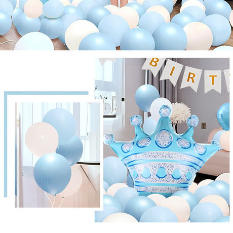 Birthday Party Decor Set: “HAPPY BIRTHDAY” Balloons + Bunting + Crown Set, Birthday Party Decor - Blue Set