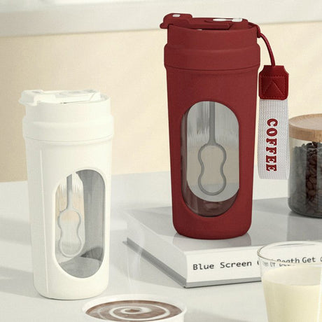 Electric Automatic Mixing Cup, One-Button Shaker Cup, Food-Grade Portable Coffee/Water Cup with Dual Spouts, Type-C Charging, Portable Leak-Proof Electric Mixing Cup with Carrying Strap—White