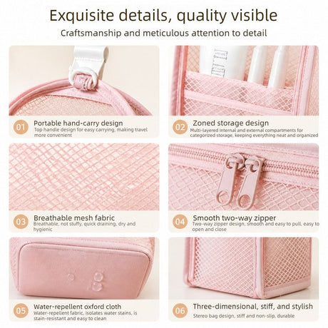 Stand-Up Breathable Mesh Toiletry Organizer, Multifunctional Waterproof Travel Cosmetic Bag, Travel Cosmetic Bag - White