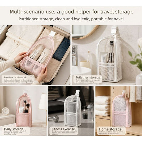 Stand-Up Breathable Mesh Toiletry Organizer, Multifunctional Waterproof Travel Cosmetic Bag, Travel Cosmetic Bag - White
