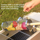 Food-grade stainless steel rotisserie skewer, 360° rotatable, with heat-resistant wooden handle—outdoor camping barbecue tool (Small)