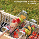 Food-grade stainless steel rotisserie skewer, 360° rotatable, with heat-resistant wooden handle—outdoor camping barbecue tool (Small)