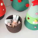 Christmas-themed cotton yarn woven storage basket, Christmas tree-shaped desktop storage box with lid, entryway key and remote control organizer - cosmetic storage box - green
