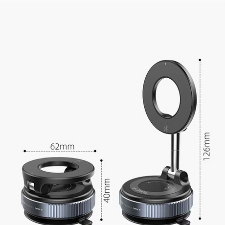 Vacuum and Magnetic Car Phone Mount, 3-Axis Foldable and Rotating Navigation Mount, Residue-Free Universal Desktop/Car Phone Mount - Black