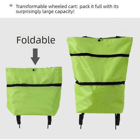 Foldable Shopping Trolley with Wheels, Portable Large-Capacity Oxford Cloth Shopping Cart, Home Delivery Cart - Orange