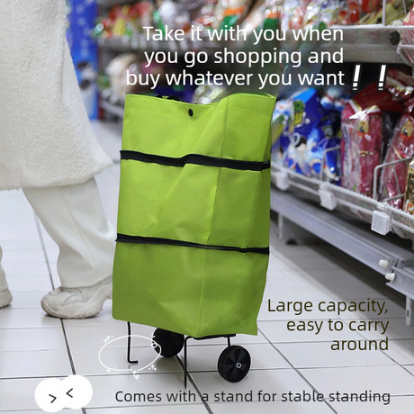 Foldable Shopping Trolley, Wheeled Grocery Cart, Portable Large-Capacity Oxford Cloth Shopping Cart, Home Delivery Cart - Black