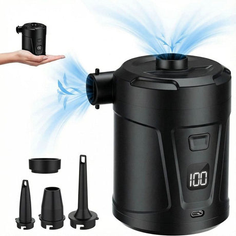 Outdoor Camping Digital Electric Air Pump, 5200mAh Built-in Battery, for Air Mattresses and Swim Rings - Black