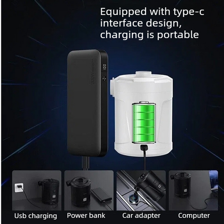 Outdoor Camping Digital Electric Air Pump, 5200mAh Built-in Battery, for Air Mattresses and Swim Rings - Black