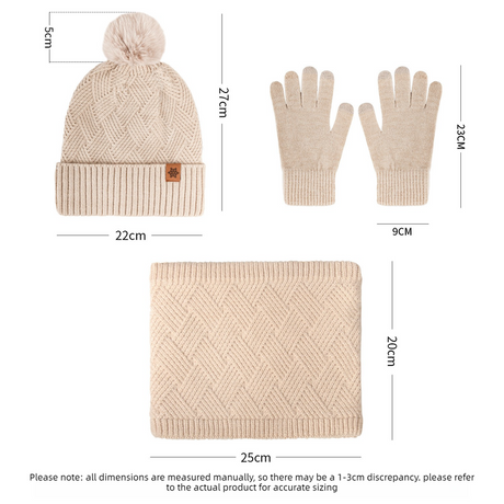 Women's Fashionable Winter 3-Piece Set: Knit Hat, Scarf, and Gloves.  A must-have for outdoor skiing and cycling - Red