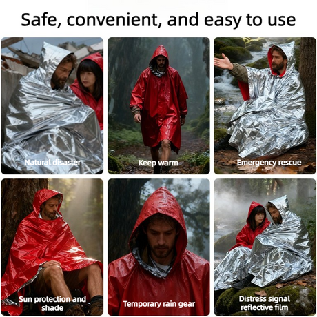 Outdoor Emergency Waterproof Insulated Raincoat, Portable Folding Camping and Hiking Cold-Weather Raincoat – Green