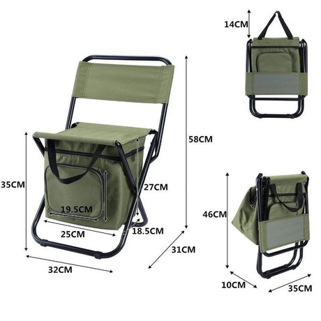 3-in-1 Outdoor Folding Chair with 10L Insulated Cooler, Durable Oxford Fabric, for Camping and Picnics - Green