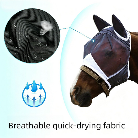Breathable Horse Face Mask - Mosquito, Insect, and Fly Protection - Equestrian and Race Horse Head Cover - Blue - L