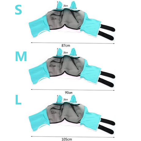 Breathable Horse Face Mask - Mosquito, Insect, and Fly Protection - Equestrian and Race Horse Head Cover - Blue - L