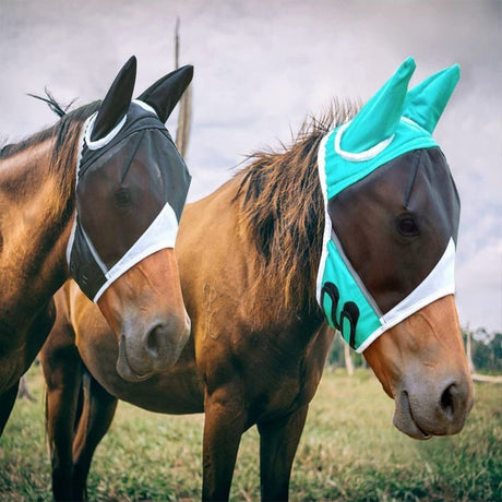 Breathable Horse Face Mask - Mosquito, Insect, and Fly Protection - Equestrian and Race Horse Head Cover - Blue - S