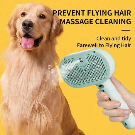 Rechargeable Pet Massage Comb with Spray, Anti-Shedding, Detangling, and Cleaning Comb - White