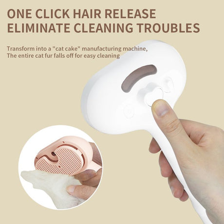 Rechargeable Pet Massage Comb with Spray, Anti-Shedding, Detangling, and Cleaning Comb - White
