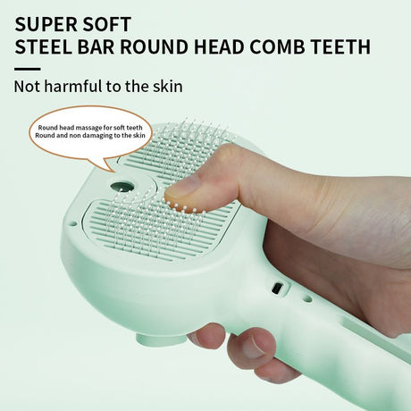 Rechargeable Pet Massage Comb with Spray, Anti-Shedding, Detangling, and Cleaning Comb - White