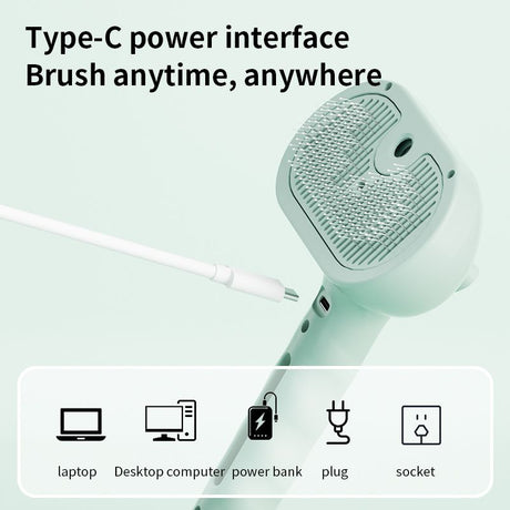 Rechargeable Pet Massage Comb with Spray, Anti-Shedding, Detangling, and Cleaning Comb - White