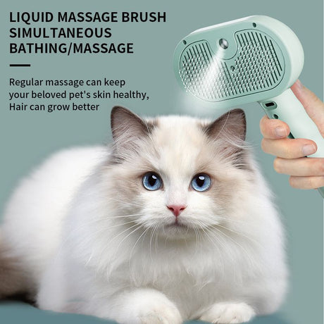 Rechargeable Pet Massage Comb with Spray, Anti-Shedding, Detangling, and Cleaning Comb - Green