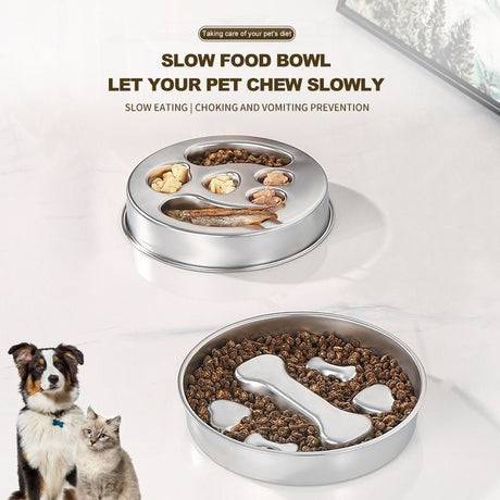 2-Piece Stainless Steel Slow Feeder Set for Pets, Reversible, for Cats and Dogs – Puppy Design