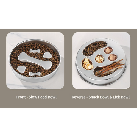 2-Piece Stainless Steel Slow Feeder Set for Pets, Reversible, for Cats and Dogs – Fishbone Design