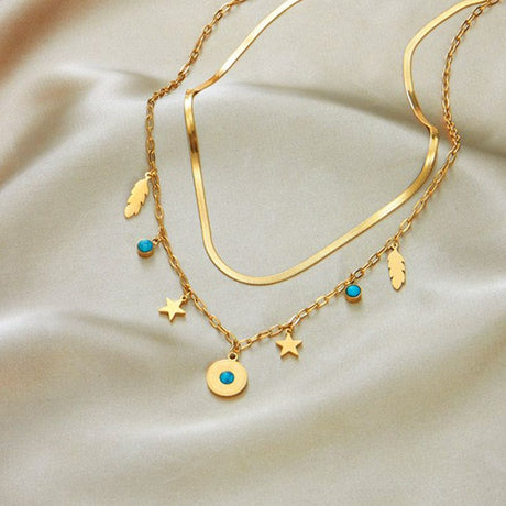 Bohemian-Style Double-Layer Layered Necklace: Gold-Plated Titanium Steel Collar Necklace—Unique Vintage Jewelry for Women