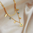 Bohemian-Style Double-Layer Layered Necklace: Gold-Plated Titanium Steel Collar Necklace—Unique Vintage Jewelry for Women