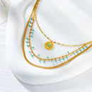 Bohemian-Style Three-Tier Turquoise Necklace with 18K Gold-Plated Titanium Collar Chain