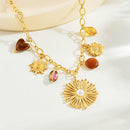 Vintage Bohemian Sunflower Pendant Necklace, 18K Gold-Plated Titanium Steel, a Versatile and Stylish Accessory for Women