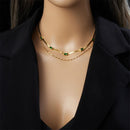 Double-Layer Zirconia Blade Chain Necklace, Gold-Plated Titanium Steel Women's Vintage-Style Luxury Necklace - Green