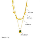 French Vintage Emerald Pendant Three-Tier Layered Necklace, 18K Gold-Plated Titanium Collier