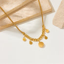 Roman-Style Diamond-Studded Round Bead Necklace, Gold-Plated Titanium Steel Collar Necklace, Unique Vintage Jewelry for Women