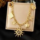 Ocean-themed multi-pendant necklace, gold-plated titanium steel choker, women's vacation-inspired fashion necklace