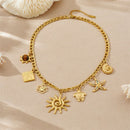Ocean-themed multi-pendant necklace, gold-plated titanium steel choker, women's vacation-inspired fashion necklace