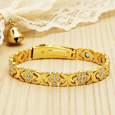 Lucky Clover Magnetic Bracelet with Free Heart Ring Set, Simple Everyday Women's Bracelet - Gold