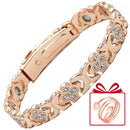 Lucky Clover Magnetic Bracelet with Free Heart Ring Set, Simple Everyday Women's Bracelet - Rose Gold