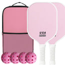 2-Player Pickleball Paddle Set, Durable Glass Fiber Pickleball Racquets with Comfort Grip, Includes 4 Balls & Carry Bag - Pink