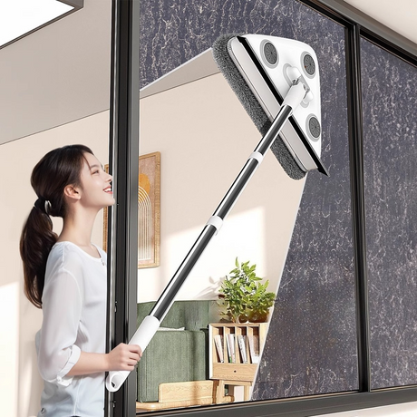 Telescopic Triangle Cleaning Mop with Squeegee, 2-in-1 Window Cleaner with 2 Replacement Pads