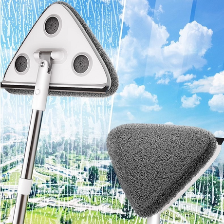 Telescopic Triangle Cleaning Mop with Squeegee, 2-in-1 Window Cleaner with 2 Replacement Pads
